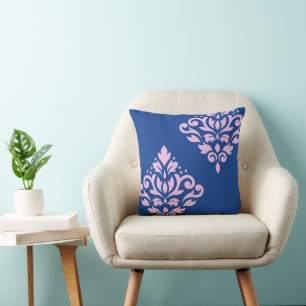 Rollen Damask Art I Pink on Blue Kissen