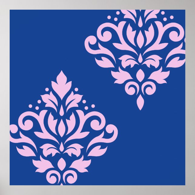 Rollen Damask Art I Pink on Blue Poster (Vorne)