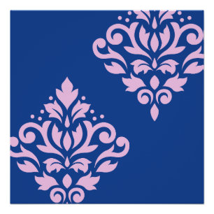Rollen Damask Art I Pink on Blue Poster