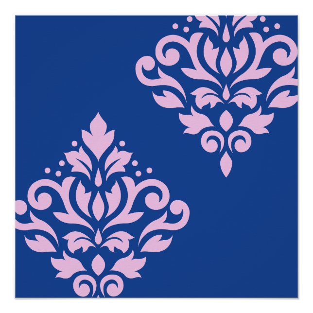 Rollen Damask Art I Pink on Blue Poster (Vorderseite)