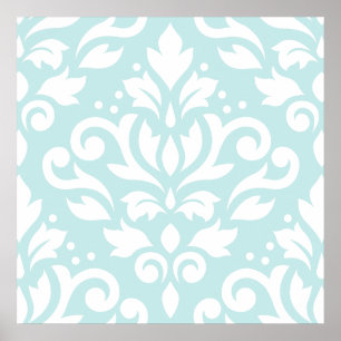 Rollen Damask Lg Design Weiß auf Enteneier Blau Poster