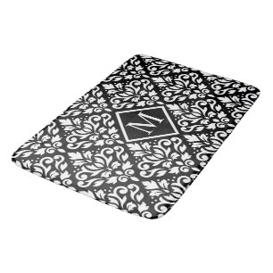 Rollen Damask Ptn White auf Schwarz (Personalisier Badematte