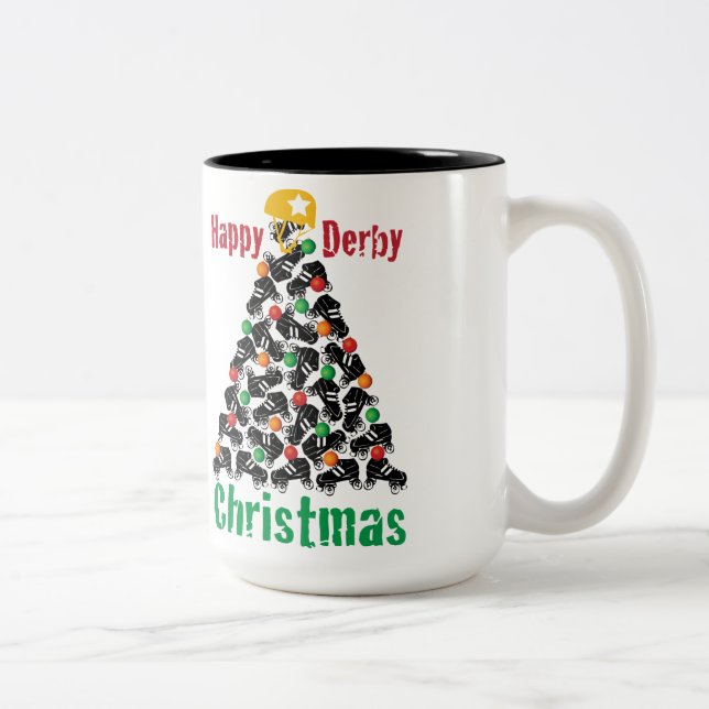 Rollen-Derby-Weihnachten, Rollen-Skaten Zweifarbige Tasse (Rechts)