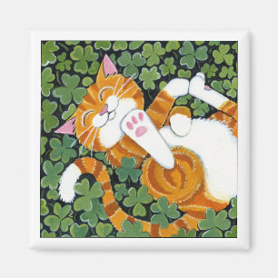 Rollen im Klee - Katzen-Kunst-Magnet Magnet