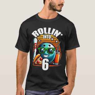 Rollen in die 6 Bowling-Geburtstagsfeier 6. Geburt T-Shirt
