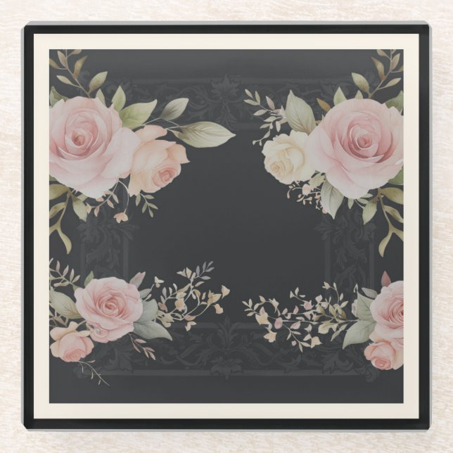 Rollen mit Rose Viktorianischer Stil Glasuntersetzer (Vorderseite)