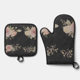 Rollen mit Rose Viktorianischer Stil Ofenhandschuh & Topflappen-Set