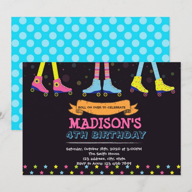 Rollen-Skate-Einladung Einladung (Vorne/Hinten)