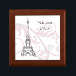 Rollen und Eiffelturm - Rosa Schmuckschachtel<br><div class="desc">Reizende rosa Rollen und Wirbel und eine schwarze Linie Kunst des Eiffel-Turms.  Das perfekte Geschenk!</div>