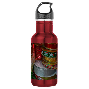 Rollen von Weihnachtsband Feiertags Rot und Gold Edelstahlflasche