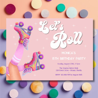 Rollen wir die Retrowalze Skate Geburtstagsparty Einladung