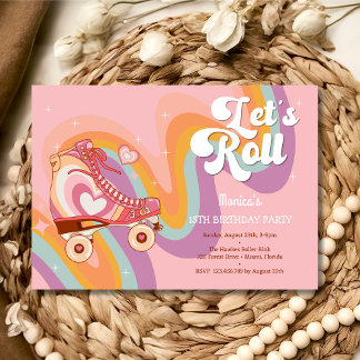 Rollen wir die Retrowalze Skate Geburtstagsparty Einladung