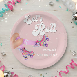 Rollen wir die Retrowalze Skate Geburtstagsparty Pappteller