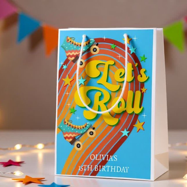 Rollen wir Rollwalze Skate Retro Regenbogen Mittlere Geschenktüte (Von Creator hochgeladen)