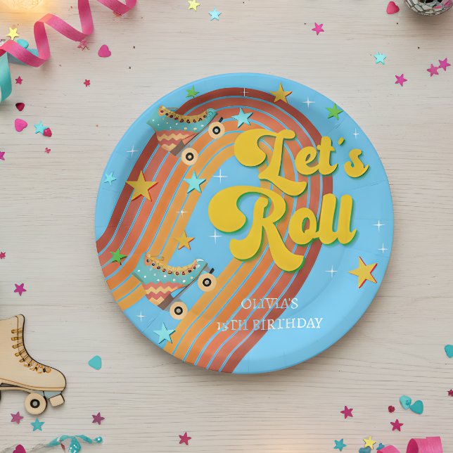 Rollen wir Rollwalze Skate Retro Regenbogen Pappteller (Von Creator hochgeladen)