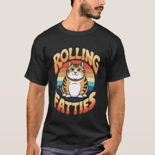 Rollende dicke Katze lustiges Retro-Humor-Design T-Shirt