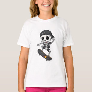 Rollender Skelett-Flamme Skateboard Kinder T-Shirt