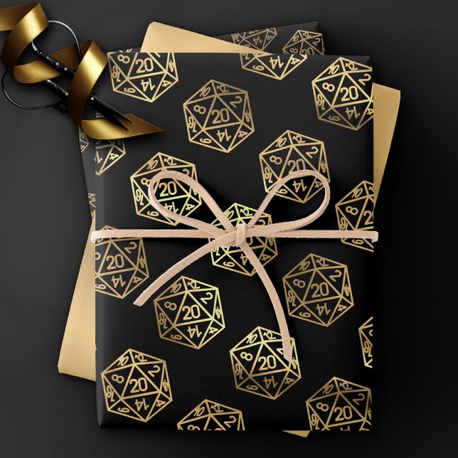Rollenmuster | Gold Fantasy Tabletop Gamer Dice Geschenkpapier Set (Von Creator hochgeladen)