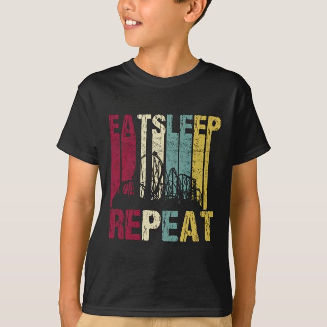 Roller Coaster Eat Sleep Repeat Retro Silhouette T-Shirt (Vorderseite)