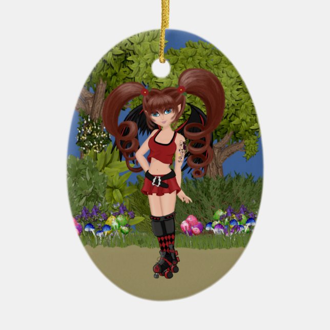 Roller Derby Anime Fairy Skaten Keramikornament (Vorne)