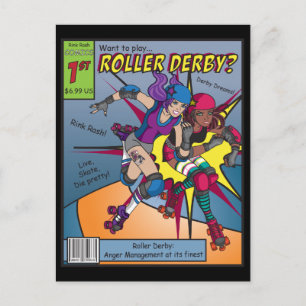 Roller Derby Comic Postcard Postkarte