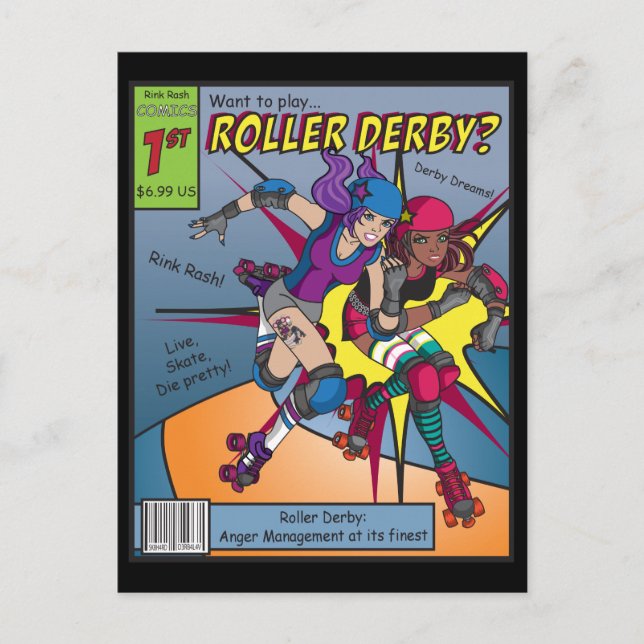 Roller Derby Comic Postcard Postkarte (Vorderseite)