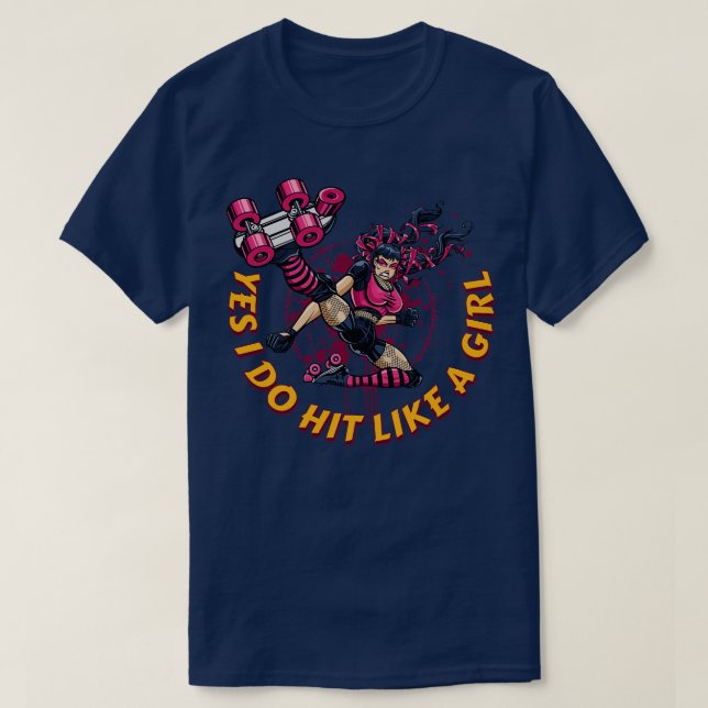 Roller Derby für Frauen Ja, ich treffe wie ein Mäd T-Shirt (Design vorne)