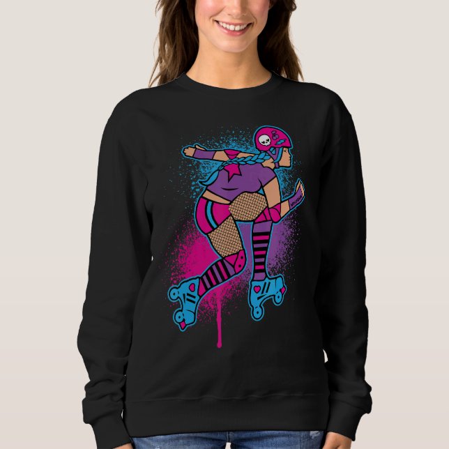 Roller Derby Girl Roller Skater mit Spray Paint D Sweatshirt (Vorderseite)