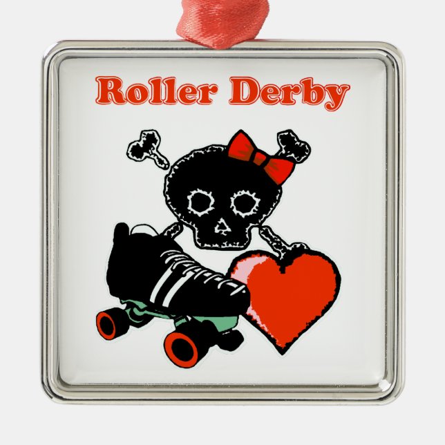 Roller Derby Heart (rot) Silbernes Ornament (Vorne)