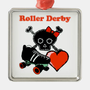 Roller Derby Herz (Rot) Silbernes Ornament