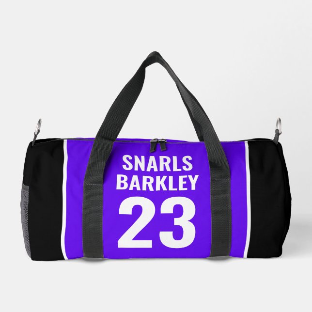 Roller Derby Logo Lila Schwarz Teamname Uniform Duffle Bag (Rückseite)