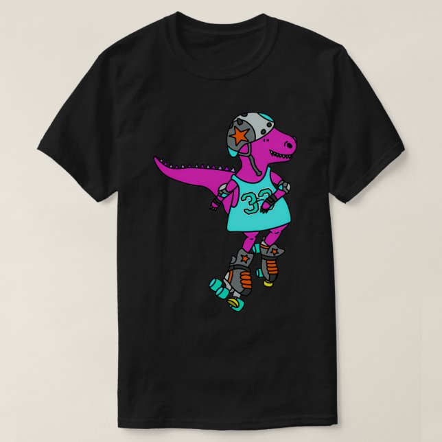 Roller derby Rolle Skaten Pink Dinosaurier T-Shirt (Design vorne)