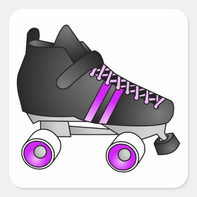Roller Derby Skate Schwarz und Lila Quadratischer Aufkleber (Vorderseite)