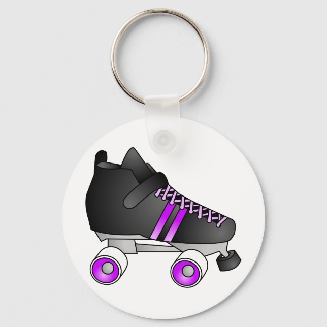Roller Derby Skate Schwarz und Lila Schlüsselanhänger (Vorderseite)
