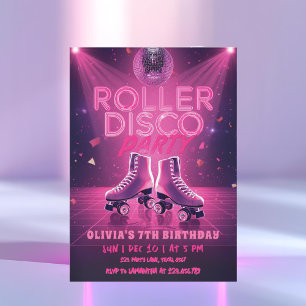 Roller Disco-Party-Geburtstagseinladung Neonpink Einladung