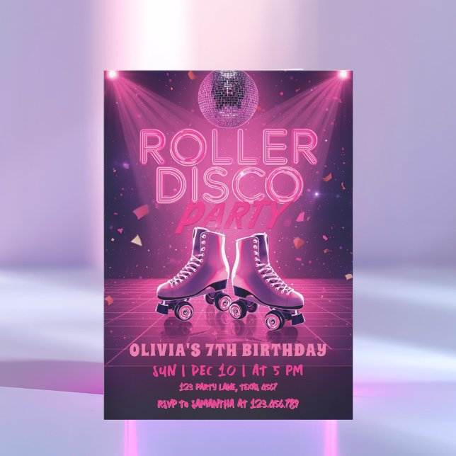 Roller Disco-Party-Geburtstagseinladung | Neonpink Einladung (Von Creator hochgeladen)