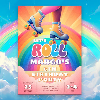 Roller Disco Rainbow Geburtstagsfeier Einladung