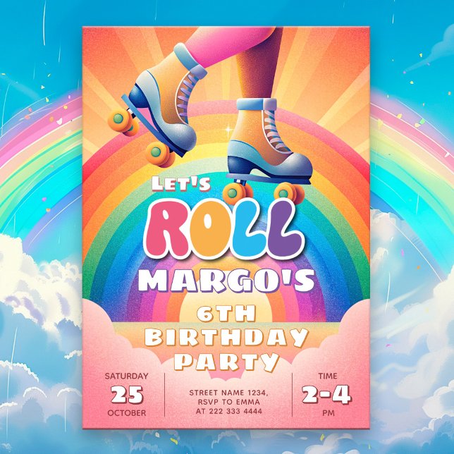 Roller Disco Rainbow Geburtstagsfeier Einladung (Von Creator hochgeladen)