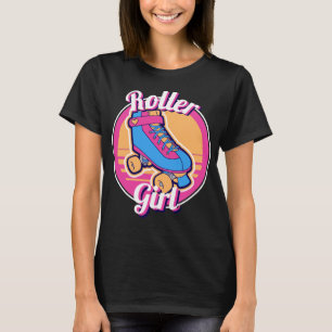 Roller Girl Pink Blue 80er Summer Roller Skate T-Shirt