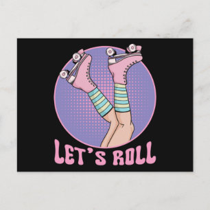 Roller Girl Skater Retro 70er und 80er Jahre Skati Postkarte