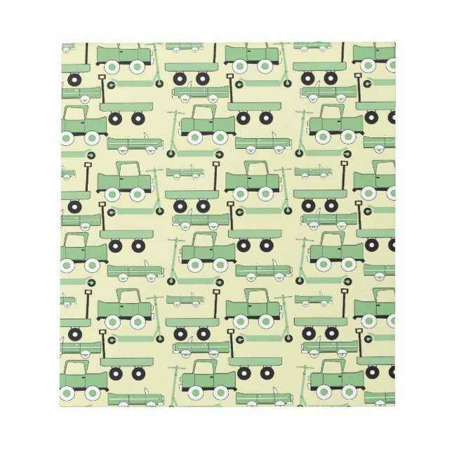 Roller mit Sommerrücklaufrädern Autos Wagenwagen Notizblock (Vorderseite)