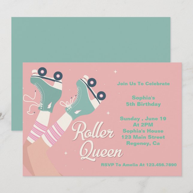 Roller Queen Retro Birthday Einladung (Vorne/Hinten)