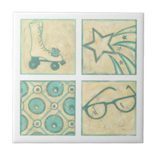 Roller Rink Woodblock Zeichnend von Chariklia Zarr Fliese