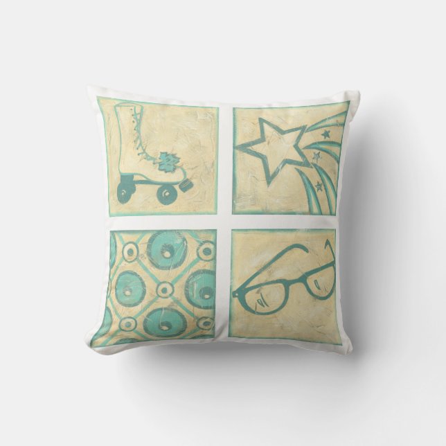 Roller Rink Woodblock Zeichnend von Chariklia Zarr Kissen (Vorderseite)