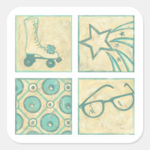 Roller Rink Woodblock Zeichnend von Chariklia Zarr Quadratischer Aufkleber