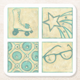 Roller Rink Woodblock Zeichnend von Chariklia Zarr Rechteckiger Pappuntersetzer