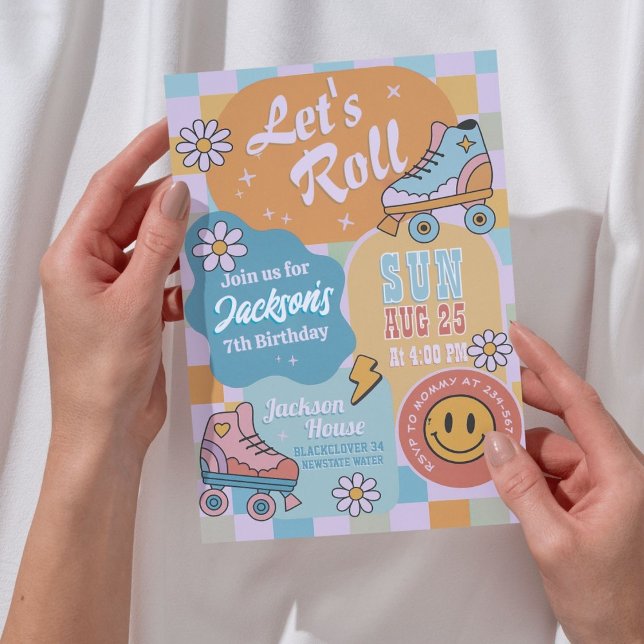Roller Skate Birthday Party - Retro Groovy Boy Einladung (Roller Skate Birthday Party - Retro Groovy Boy Invitation )