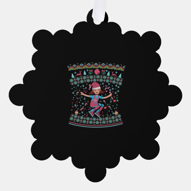 Roller Skate Christmas Girl Ornament Karte (Vorderseite)