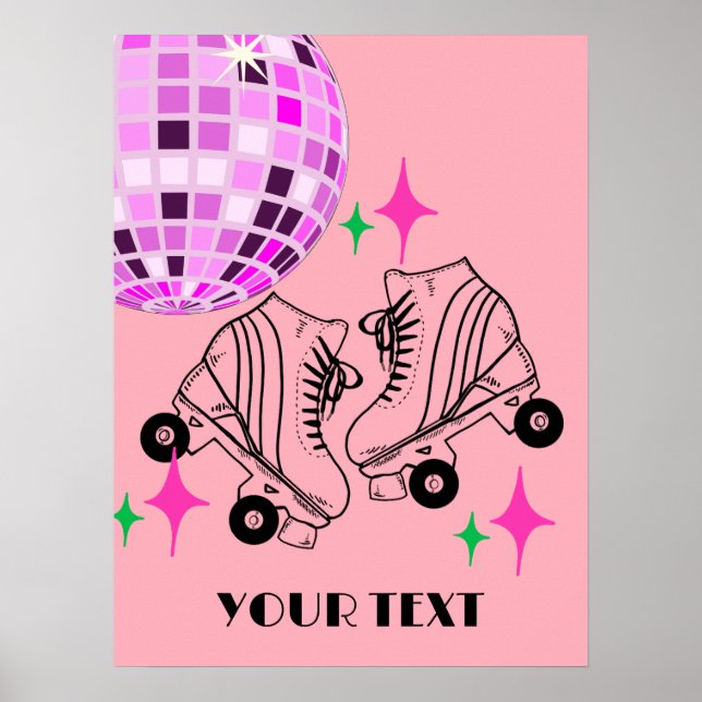 Roller-Skate Derby Skaten Pink Disco Ball Poster (Vorne)