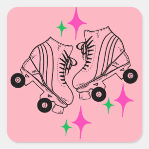 Roller Skate Derby Skaten Pink Geburtstagsparty Quadratischer Aufkleber